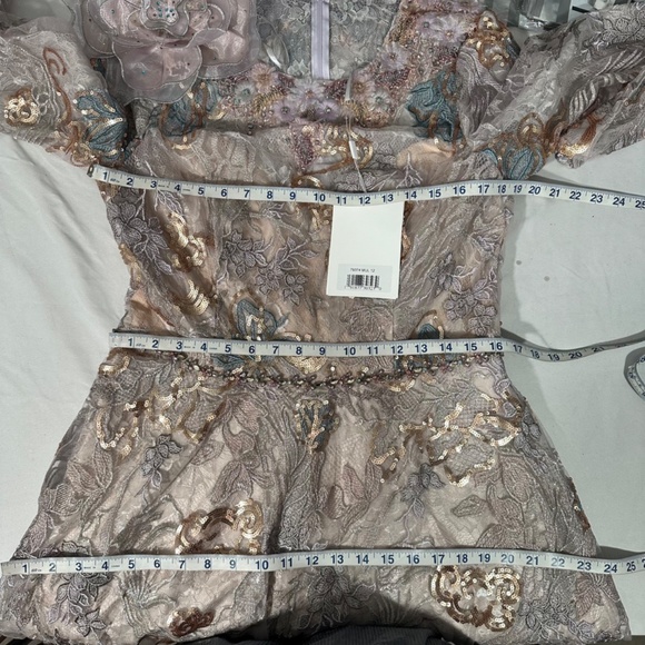 NEW $1,198 Mac Duggal [ 12 ] Floral Embellished‎ Long Sleeve Rose Appliqué Gown - Picture 8 of 9